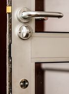 Lightweight aluminium door door with combination lock with handles and bathrooom indicator interior view 